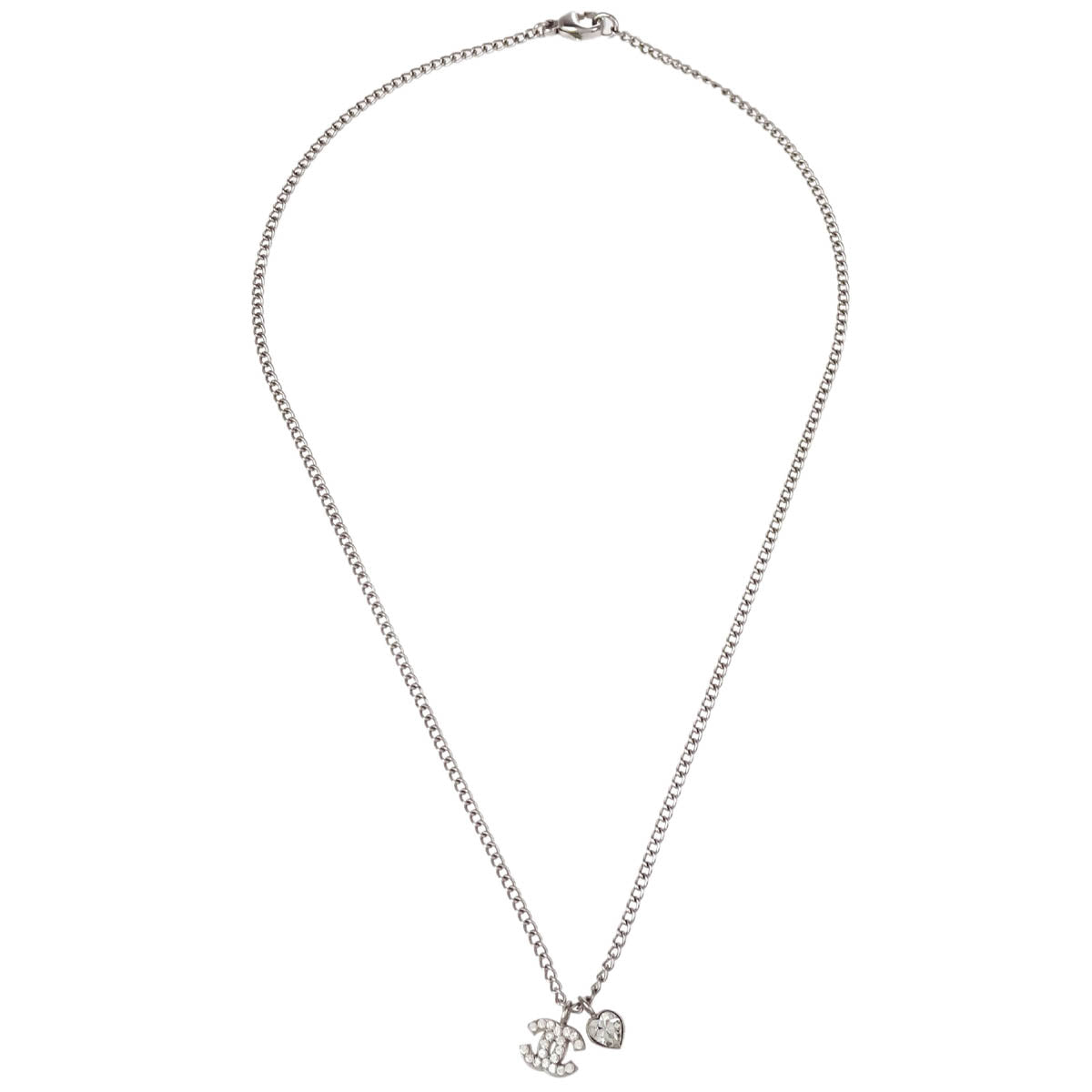Chanel CC Chain Necklace Pendant Rhinestone Silver 04A
