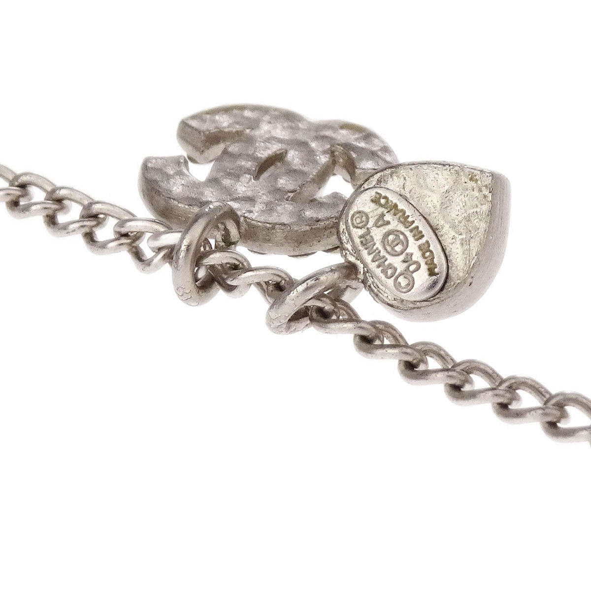 Chanel CC Chain Necklace Pendant Rhinestone Silver 04A