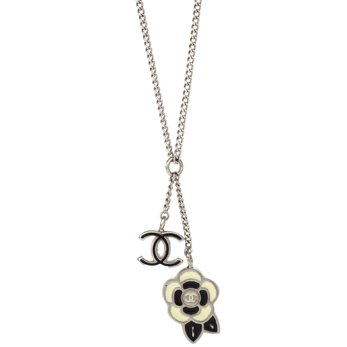 Chanel Silver CC Camellia Chain Pendant Necklace 05P