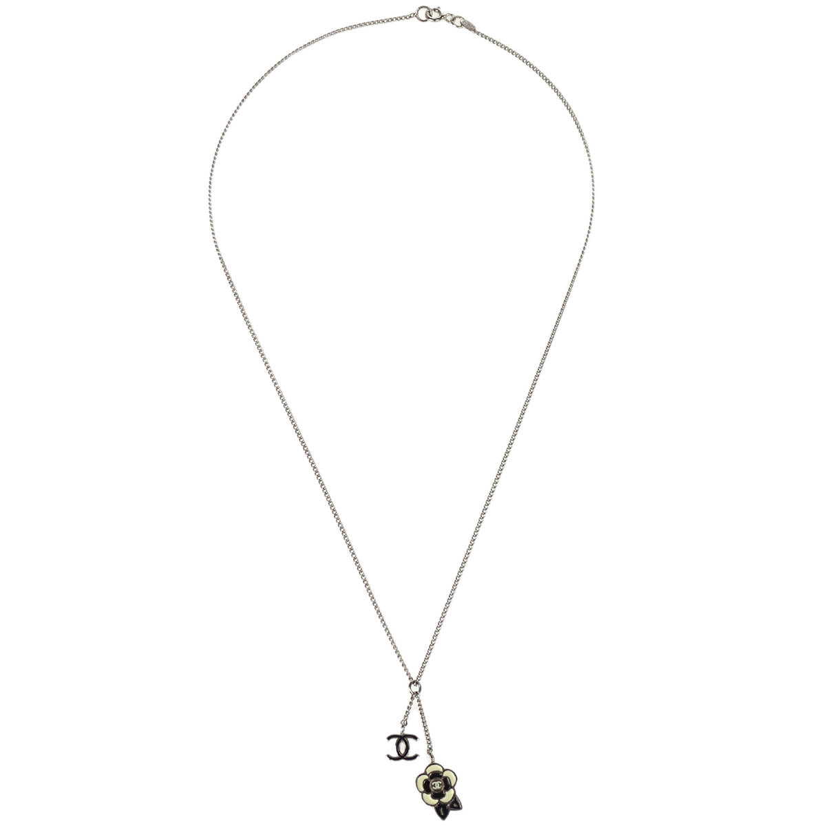 Chanel Silver CC Camellia Chain Pendant Necklace 05P