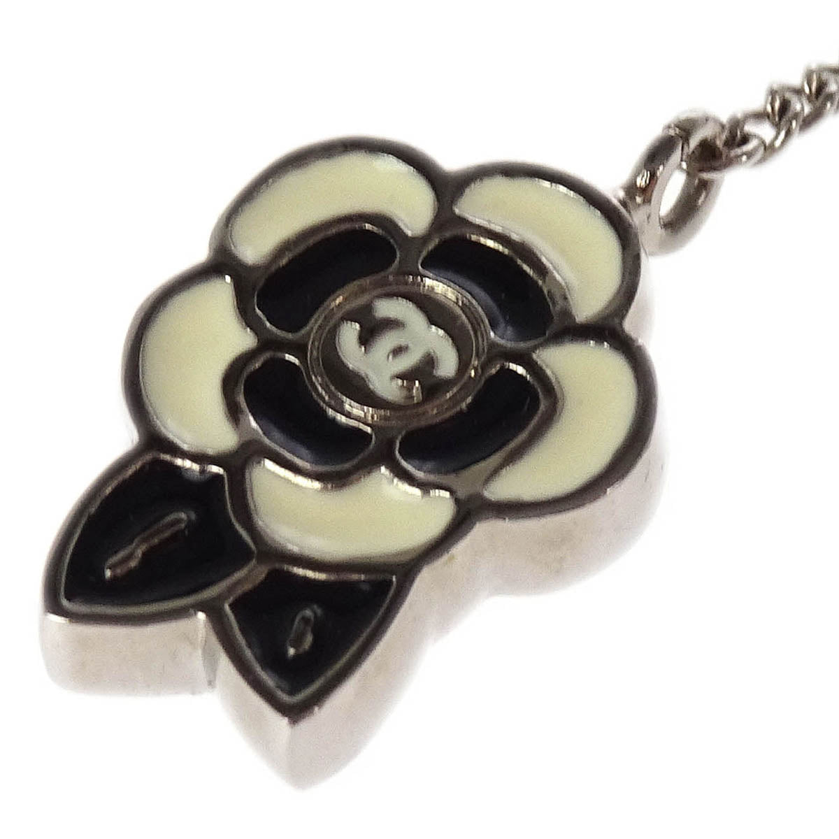 Chanel Silver CC Camellia Chain Pendant Necklace 05P