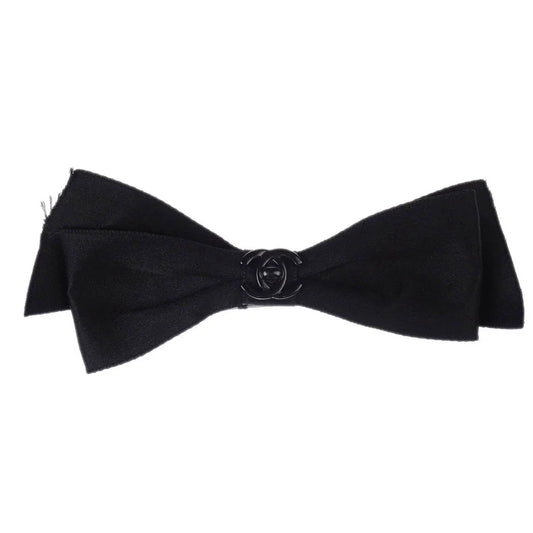 Chanel Turnlock Bow Satin Barrette Hair Accessories Black
