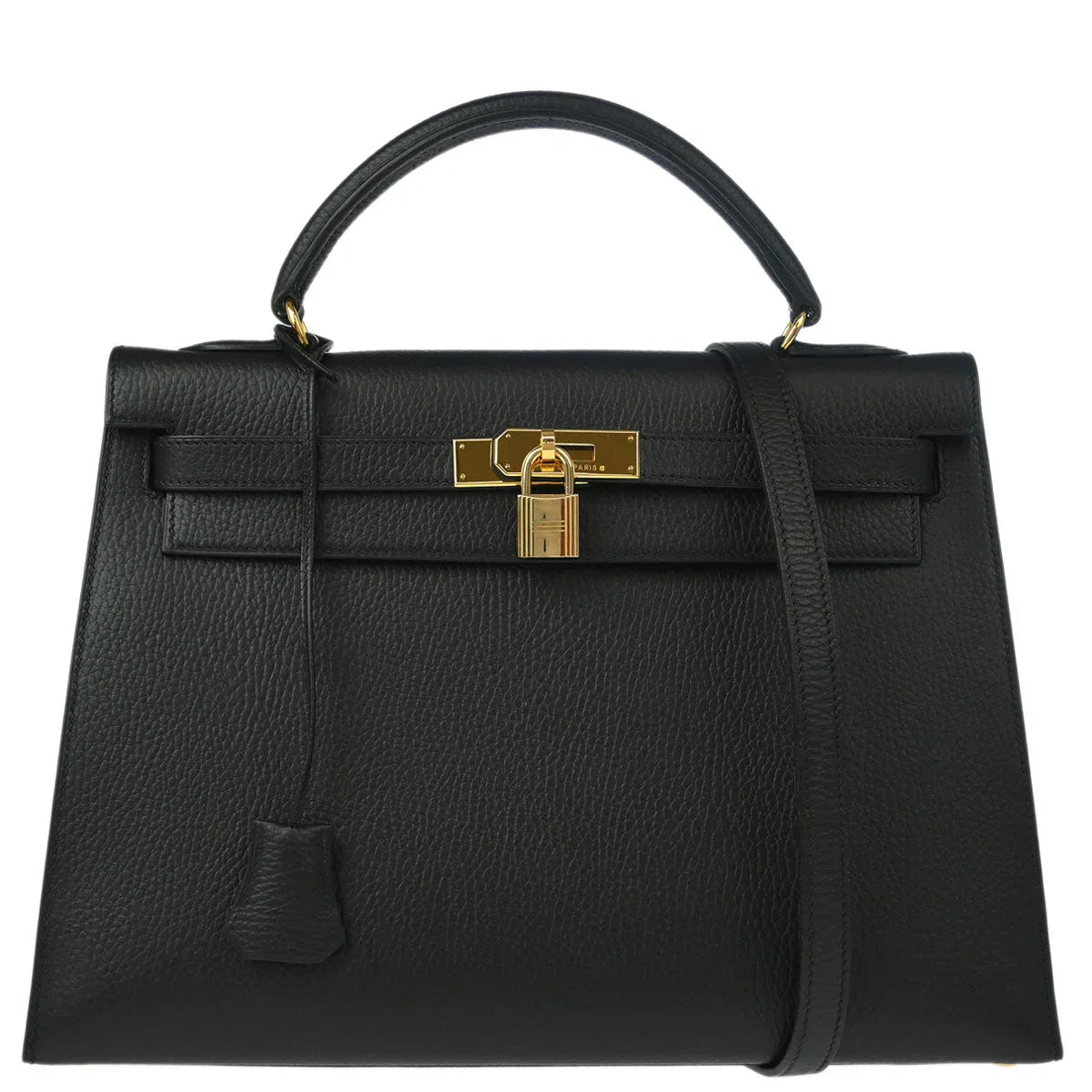 Hermes 1998 Black Ardennes Kelly 32 Sellier Handbag
