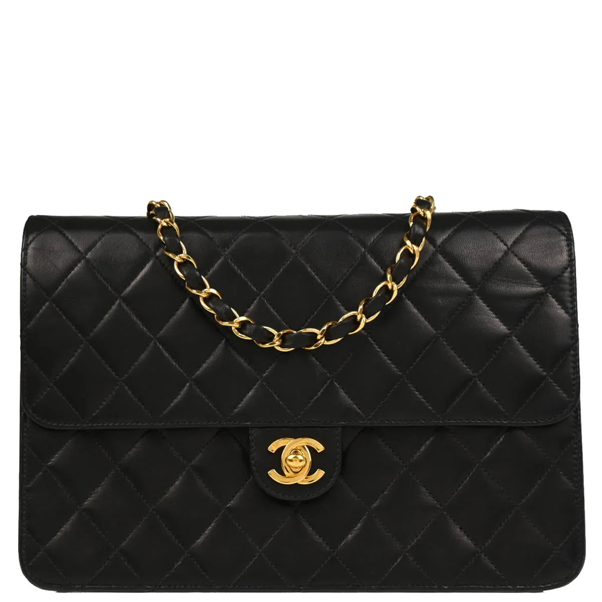 Chanel 2000-2001 Black Lambskin Turnlock Medium Half Flap Shoulder Bag