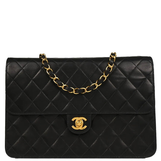 Chanel 2000-2001 Black Lambskin Turnlock Medium Half Flap Shoulder Bag