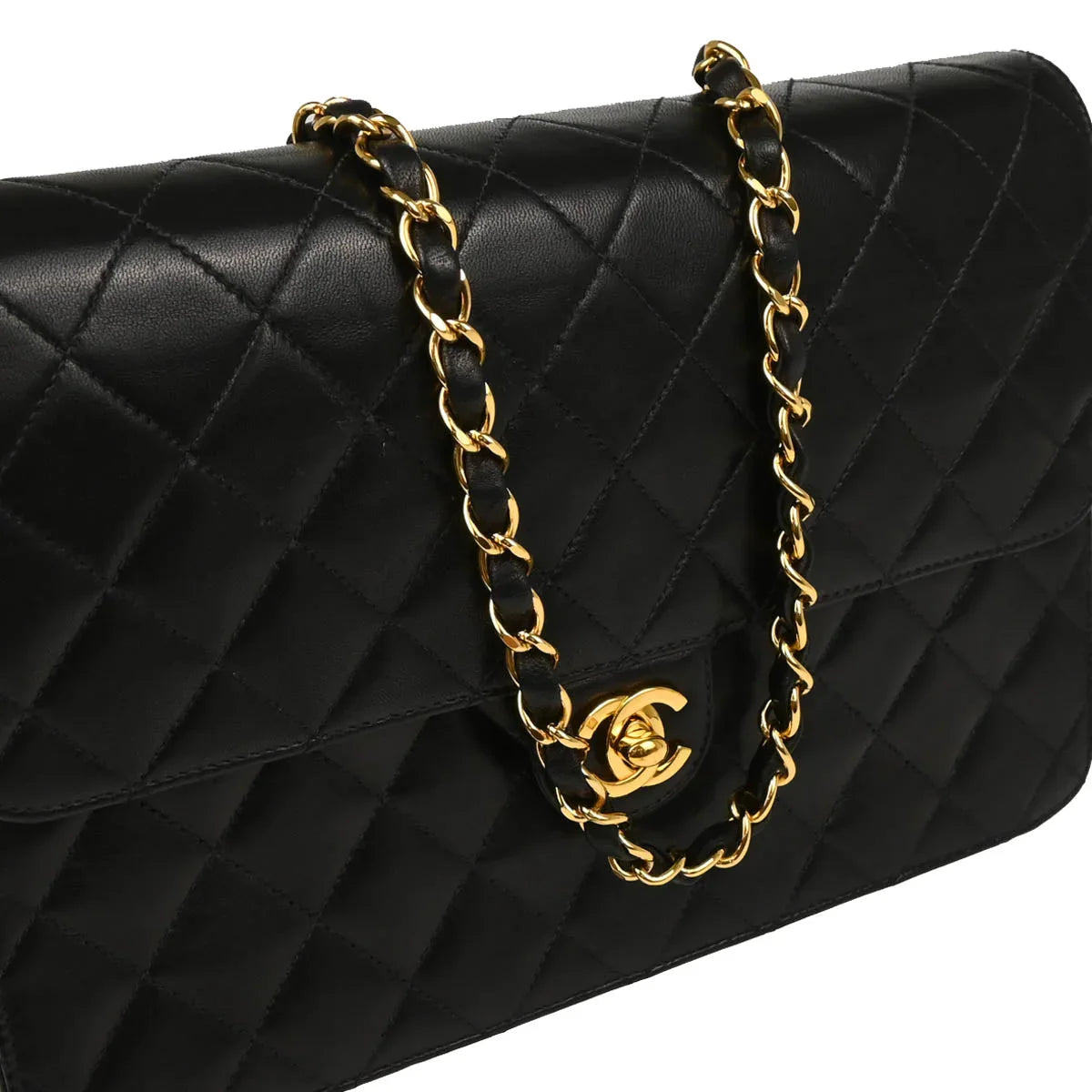 Chanel 2000-2001 Black Lambskin Turnlock Medium Half Flap Shoulder Bag