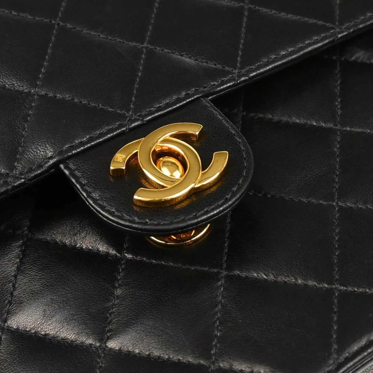 Chanel 2000-2001 Black Lambskin Turnlock Medium Half Flap Shoulder Bag