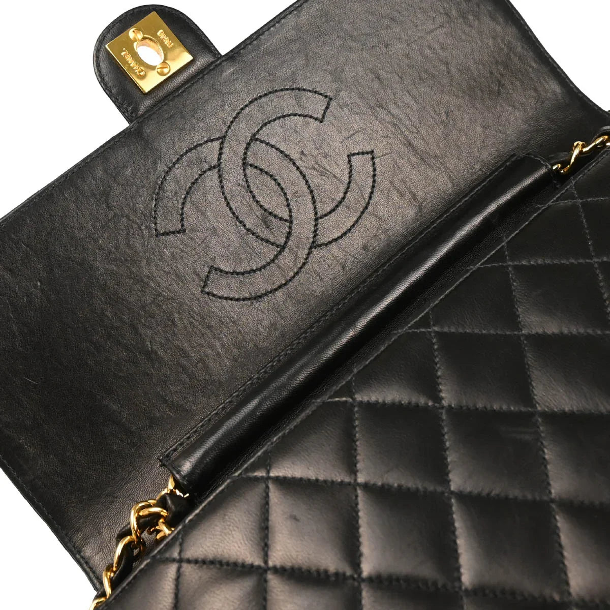 Chanel 2000-2001 Black Lambskin Turnlock Medium Half Flap Shoulder Bag