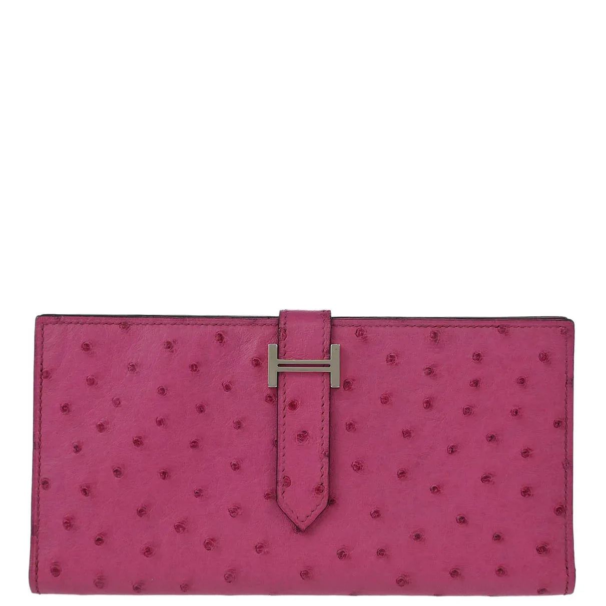 Hermes * 2006 Fuschia Pink Ostrich Bearn Soufre Long Wallet