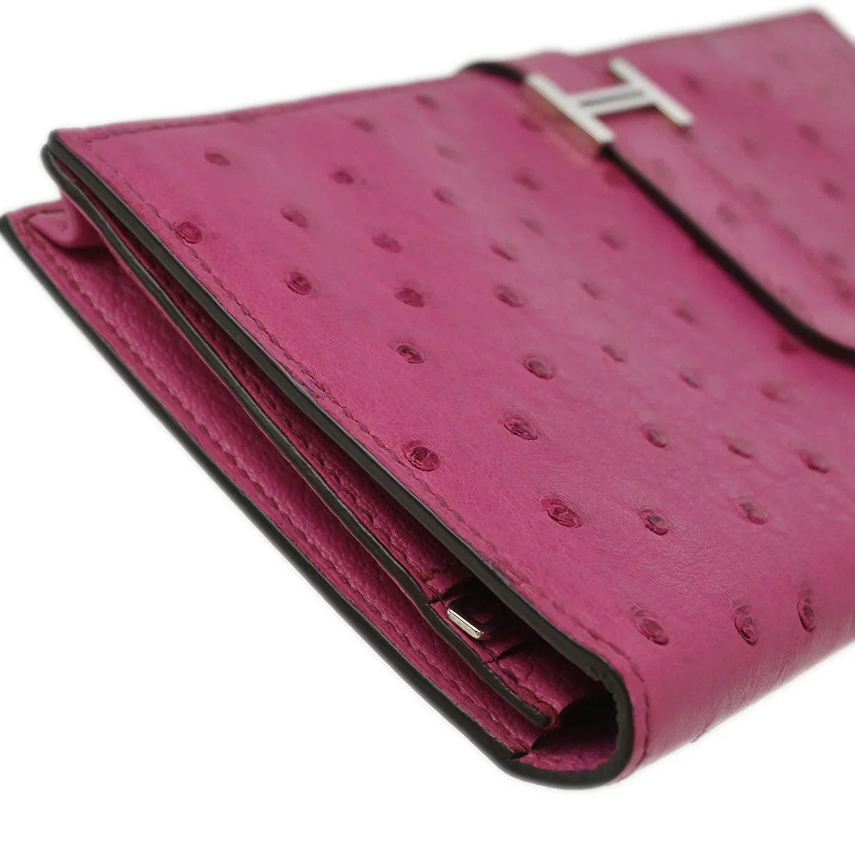 Hermes * 2006 Fuschia Pink Ostrich Bearn Soufre Long Wallet