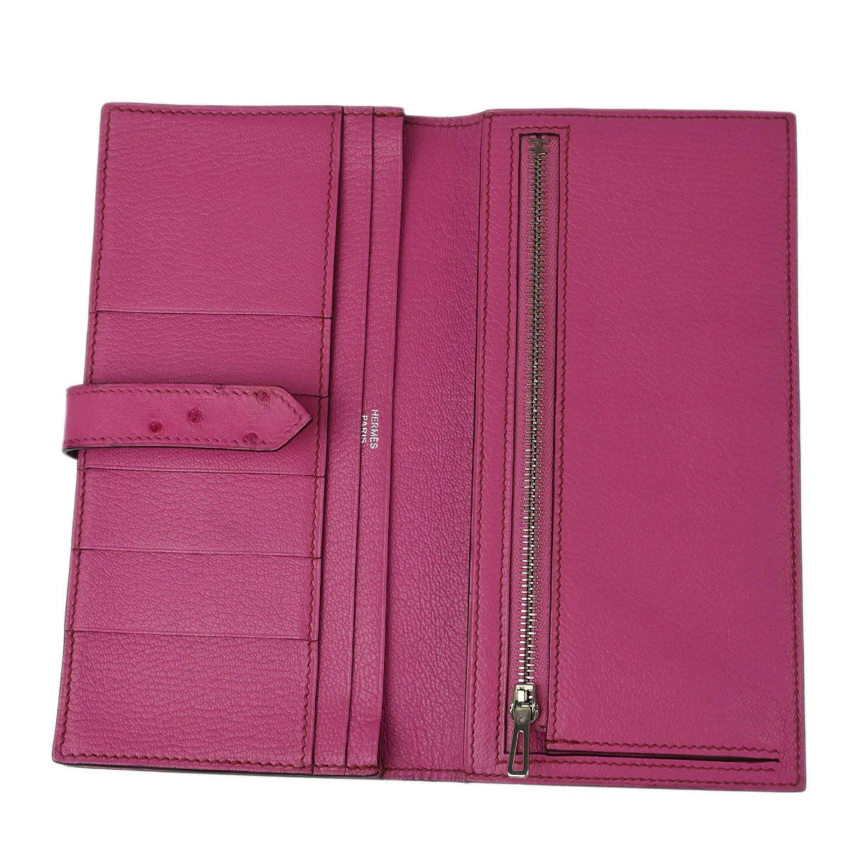 Hermes * 2006 Fuschia Pink Ostrich Bearn Soufre Long Wallet