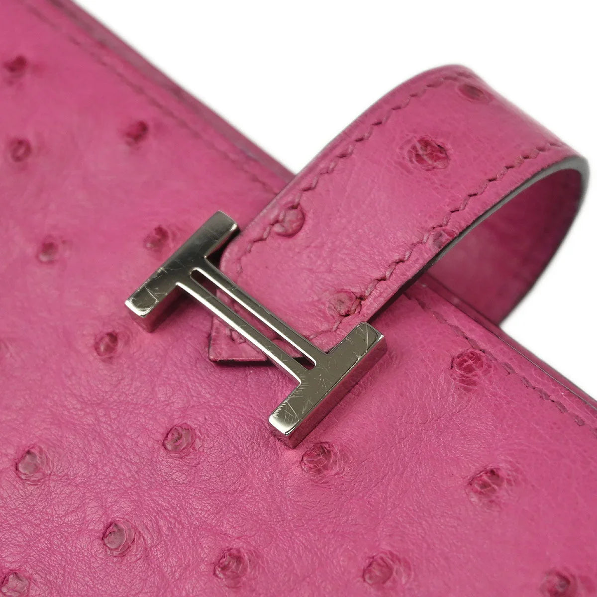 Hermes * 2006 Fuschia Pink Ostrich Bearn Soufre Long Wallet