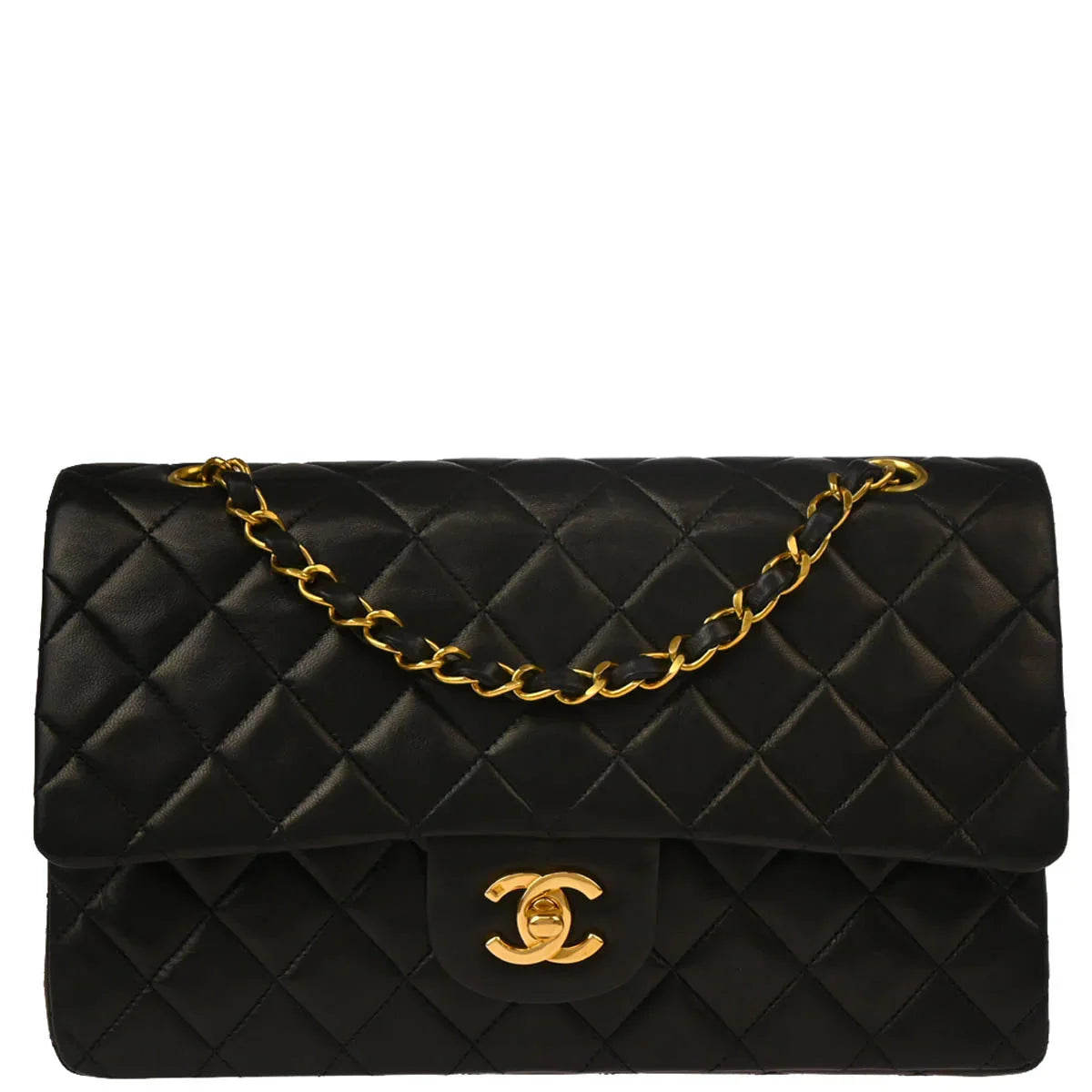 Chanel 1994-1996 Black Lambskin Medium Classic Double Flap Shoulder Bag