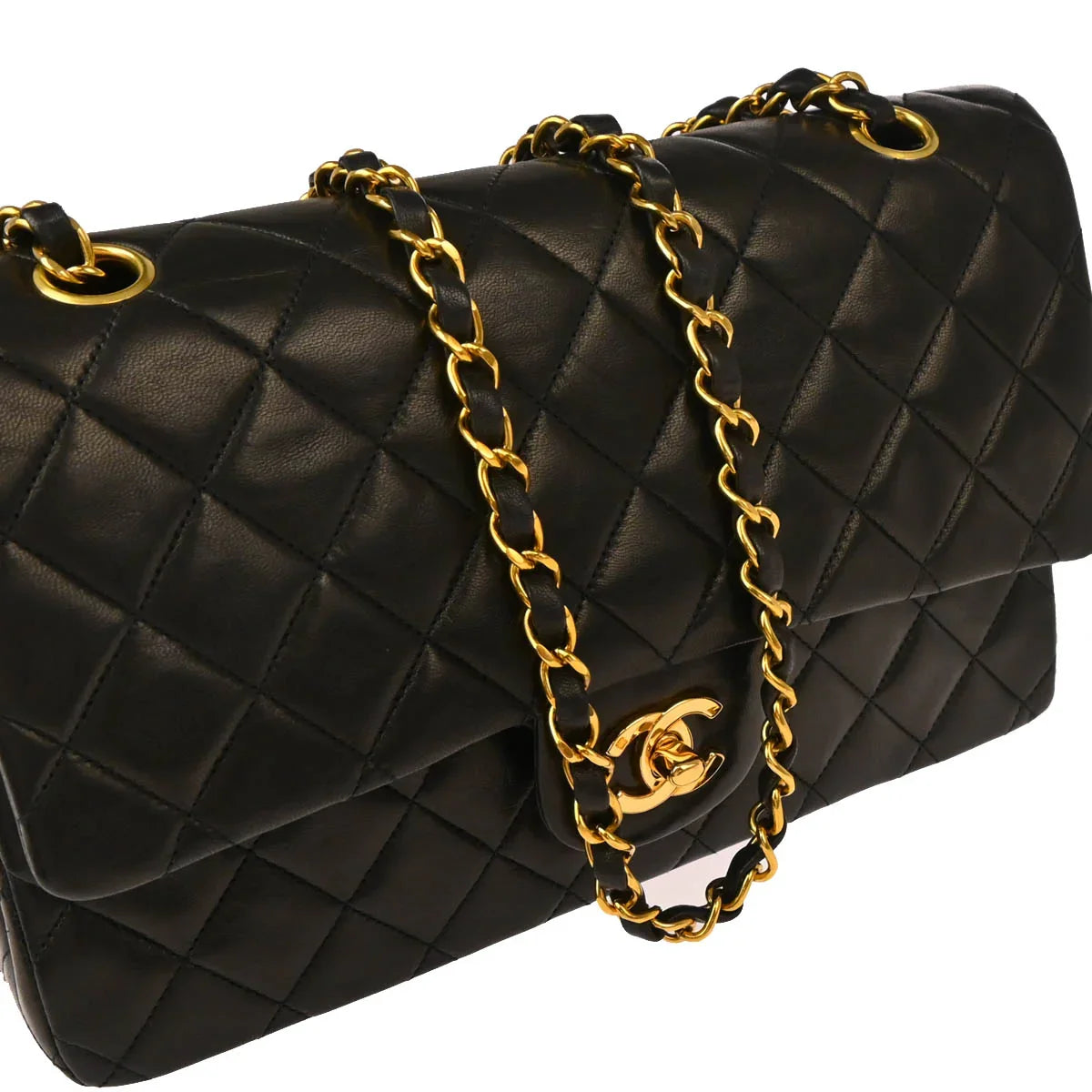 Chanel 1994-1996 Black Lambskin Medium Classic Double Flap Shoulder Bag