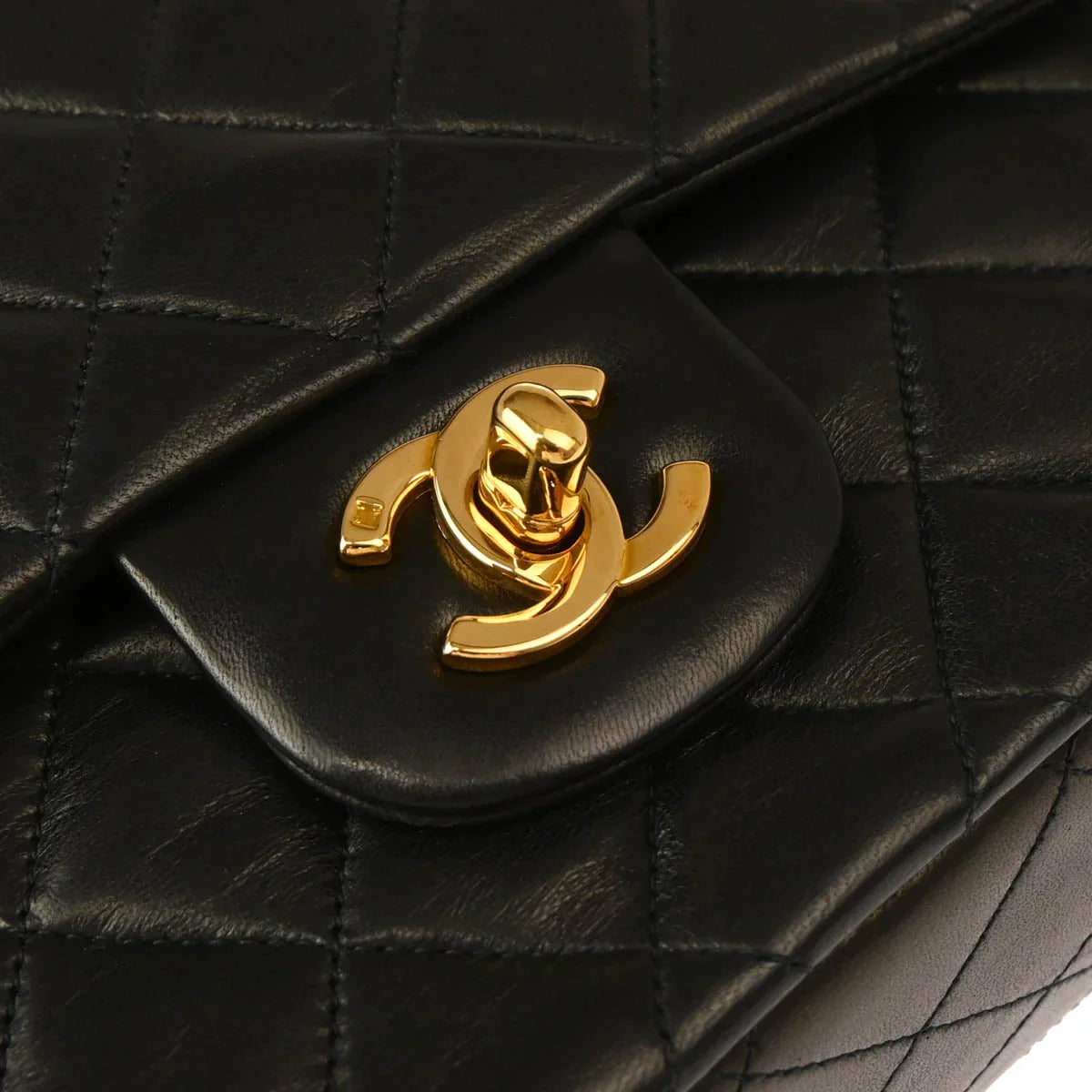 Chanel 1994-1996 Black Lambskin Medium Classic Double Flap Shoulder Bag