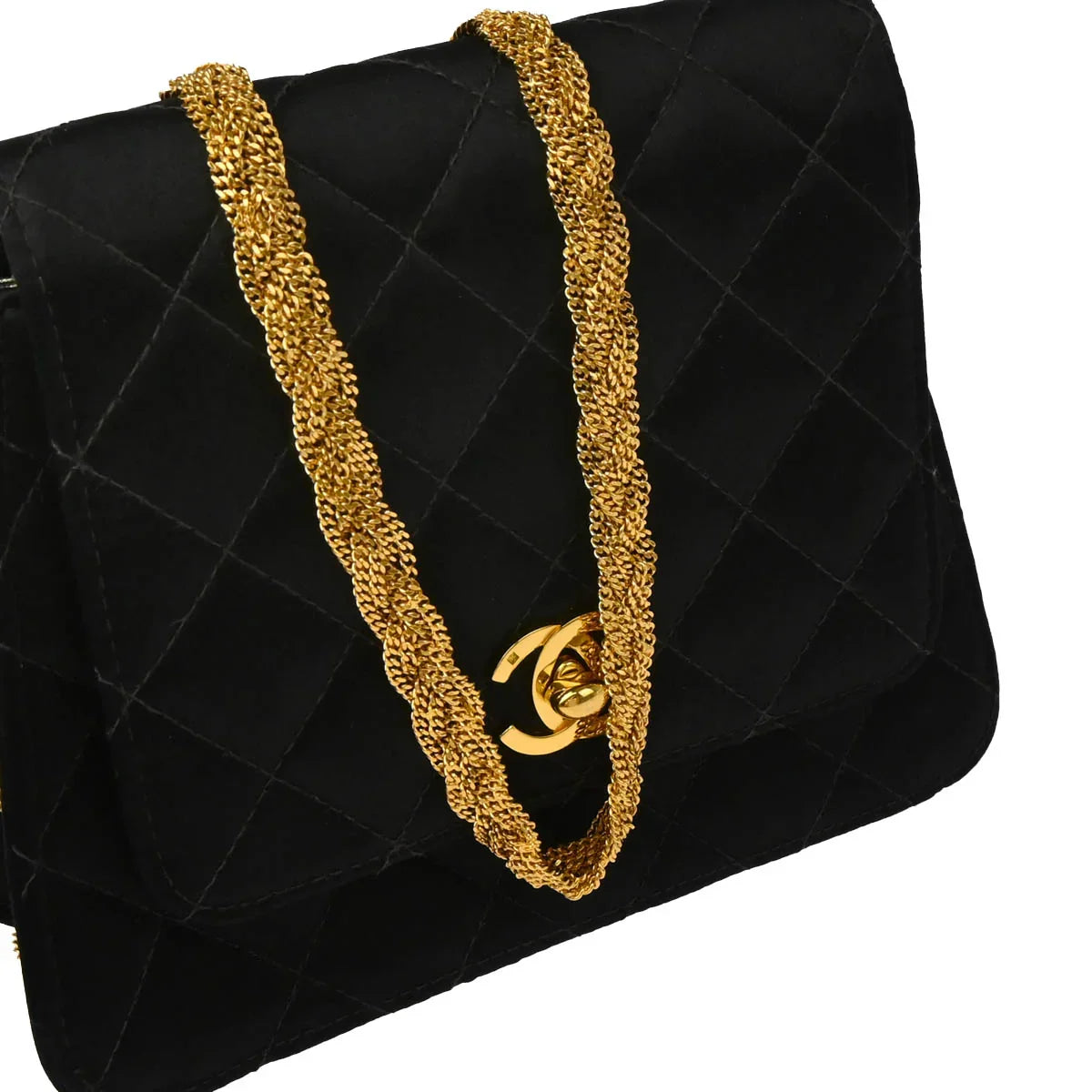 Chanel 1997-1999 Black Satin Single Flap Shoulder Bag