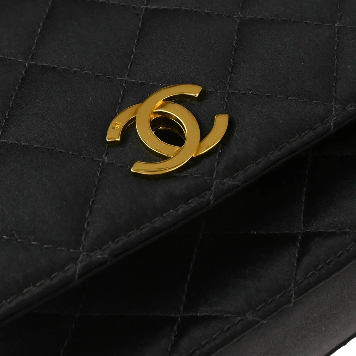 Chanel 1997-1999 Black Satin Single Flap Shoulder Bag