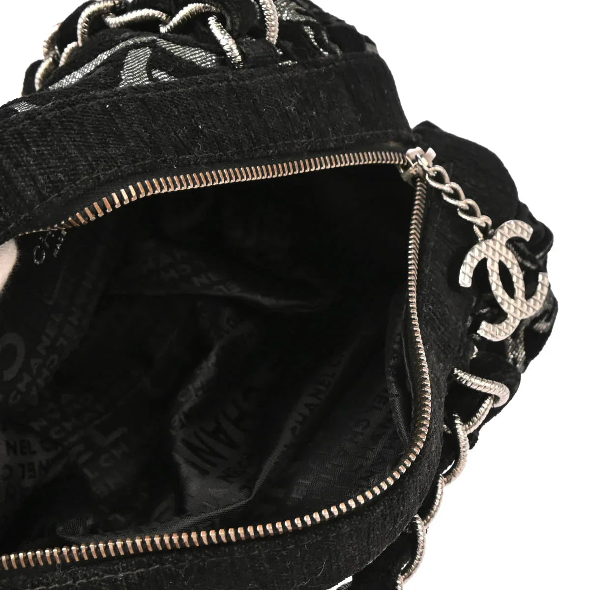 Chanel 2005-2006 Black Silver Cotton Jacquard Chain Handbag
