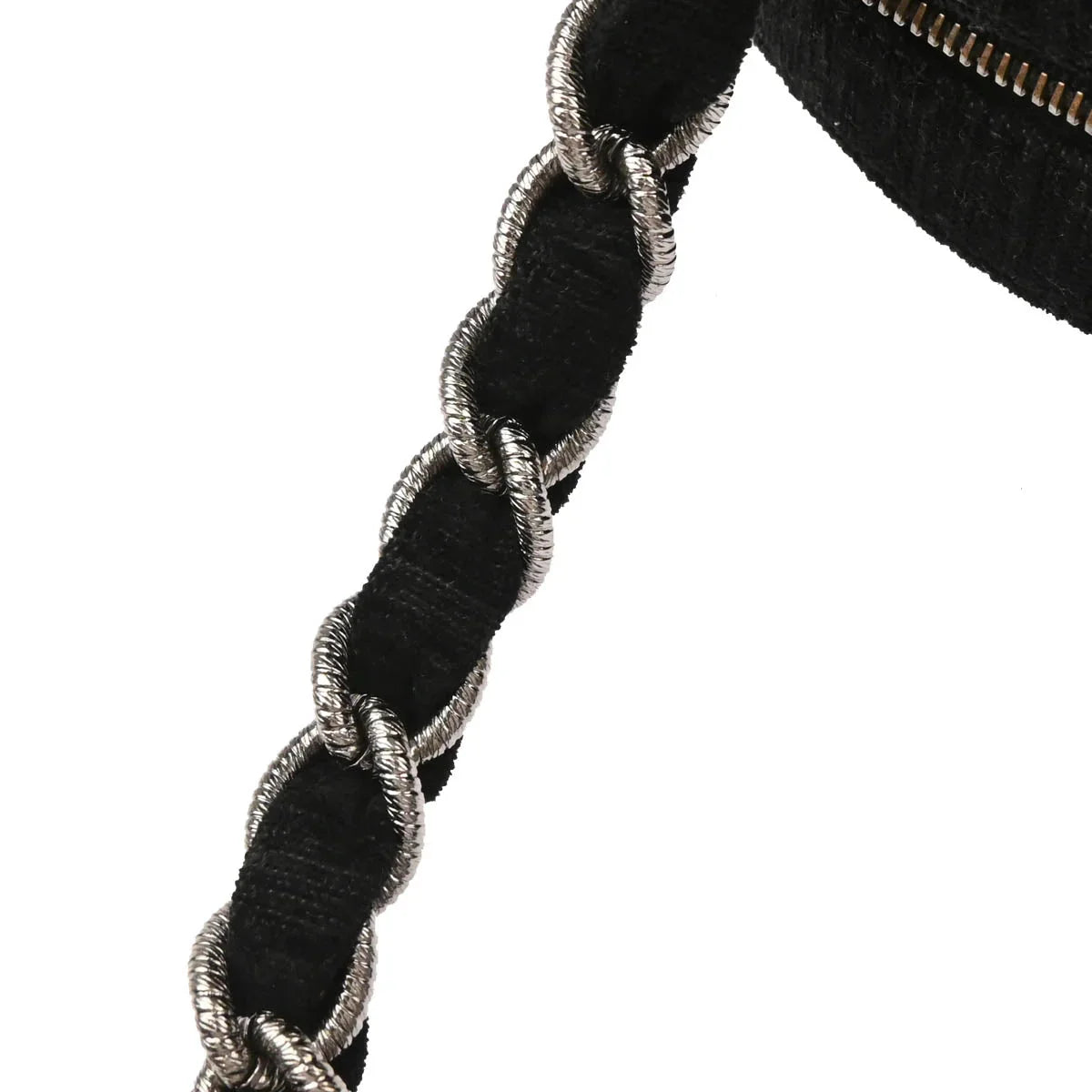 Chanel 2005-2006 Black Silver Cotton Jacquard Chain Handbag