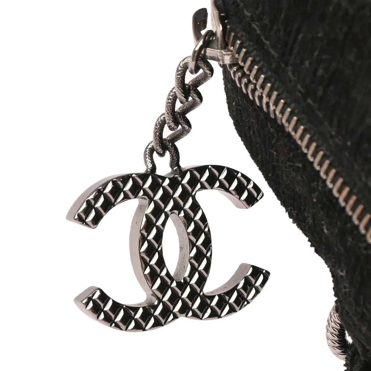 Chanel 2005-2006 Black Silver Cotton Jacquard Chain Handbag