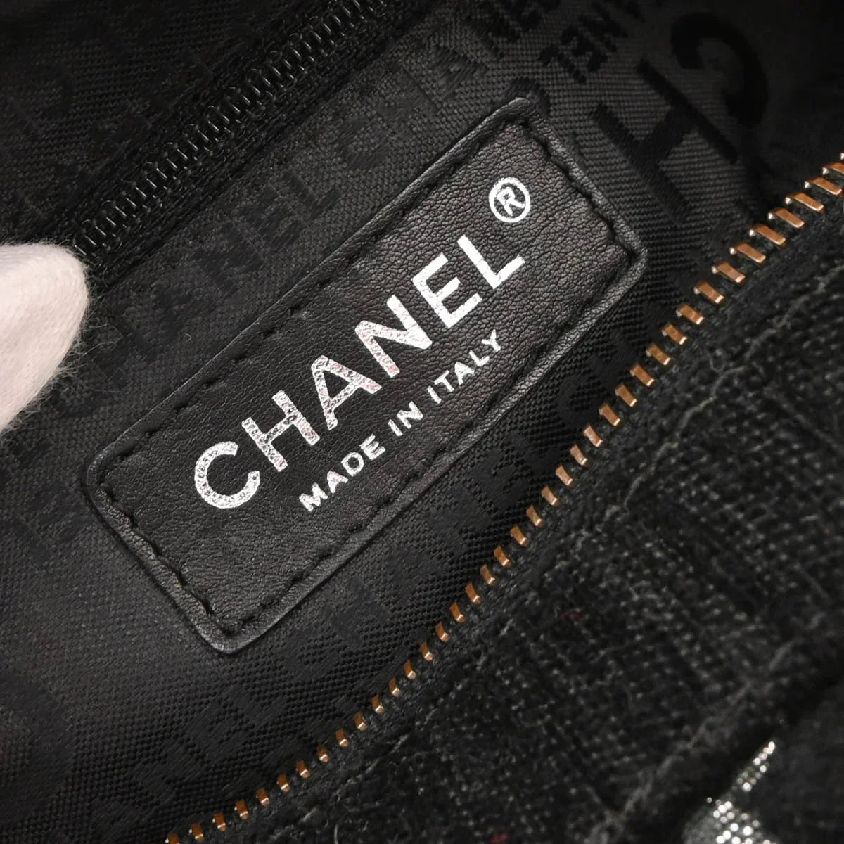 Chanel 2005-2006 Black Silver Cotton Jacquard Chain Handbag