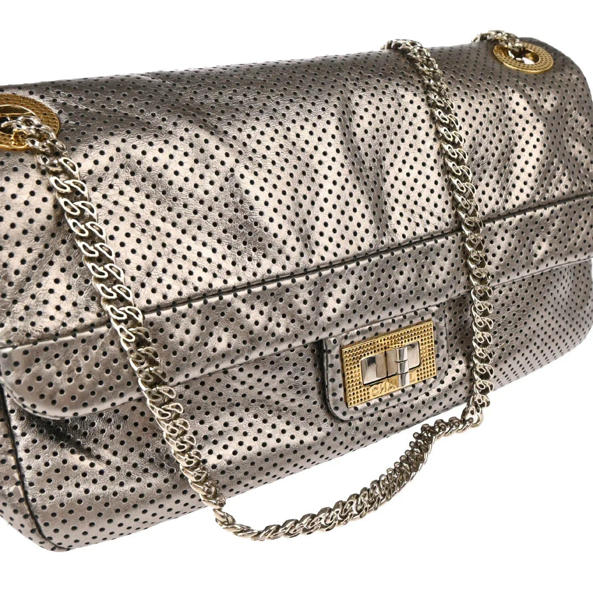 Chanel 2006-2008 Gold Perforated Mademoiselle Lock Single Flap Shoulder Bag