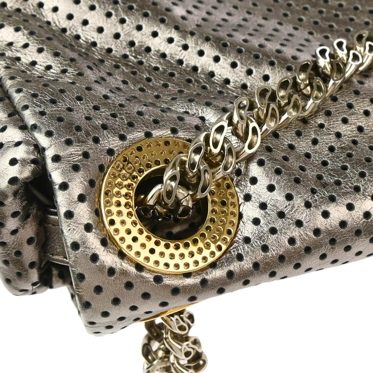 Chanel 2006-2008 Gold Perforated Mademoiselle Lock Single Flap Shoulder Bag