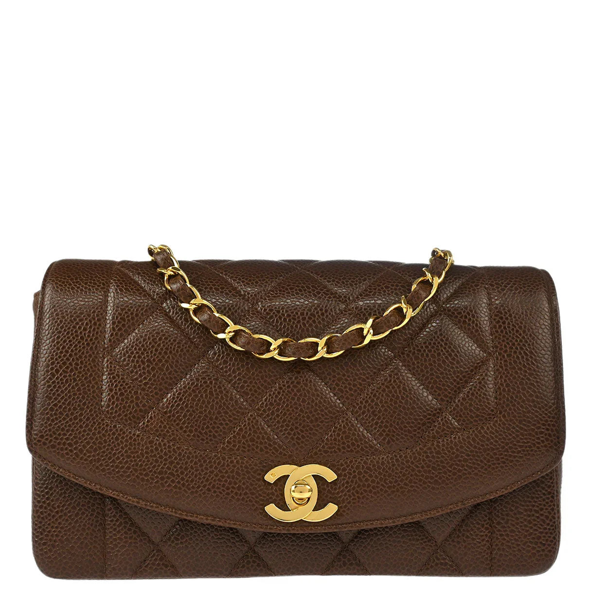 Chanel 1991-1994 Brown Caviar Small Diana Shoulder Bag