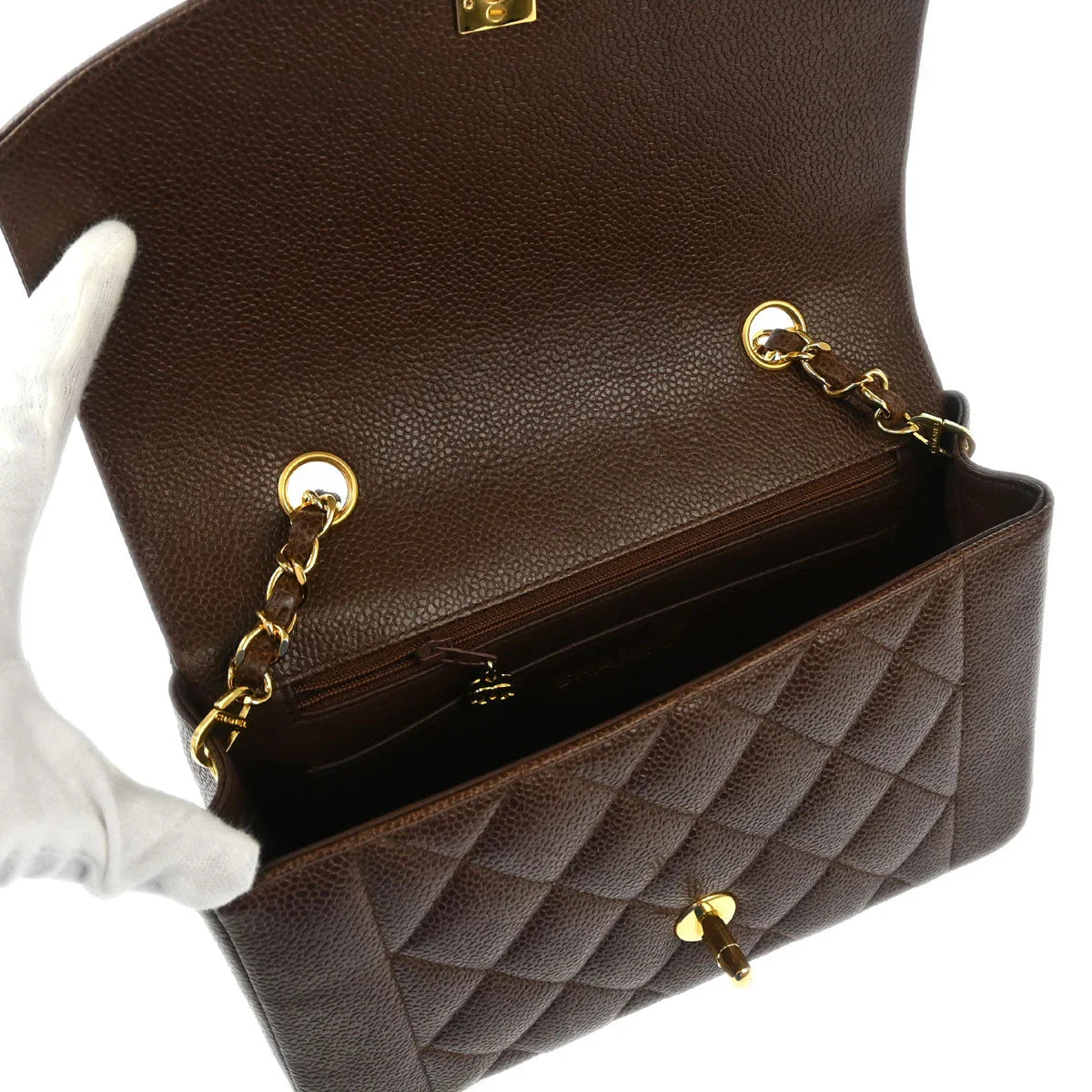 Chanel 1991-1994 Brown Caviar Small Diana Shoulder Bag