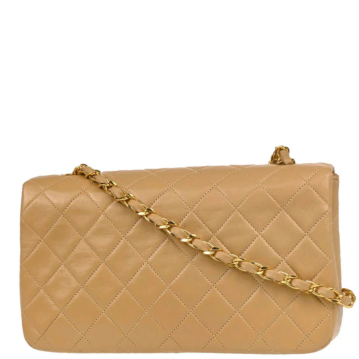 Chanel 1989-1991 Beige Lambskin Turnlock Small Full Flap Shoulder Bag