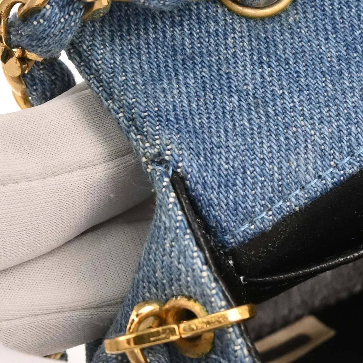 Chanel 1989-1991 Light Blue Denim Turnlock Mini Full Flap Shoulder Bag