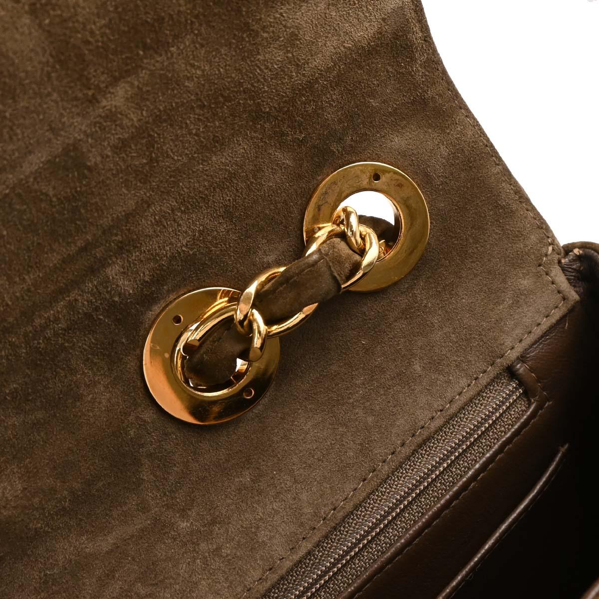 Chanel 1994-1996 Brown Suede Mademoiselle Jumbo Classic Flap Bag