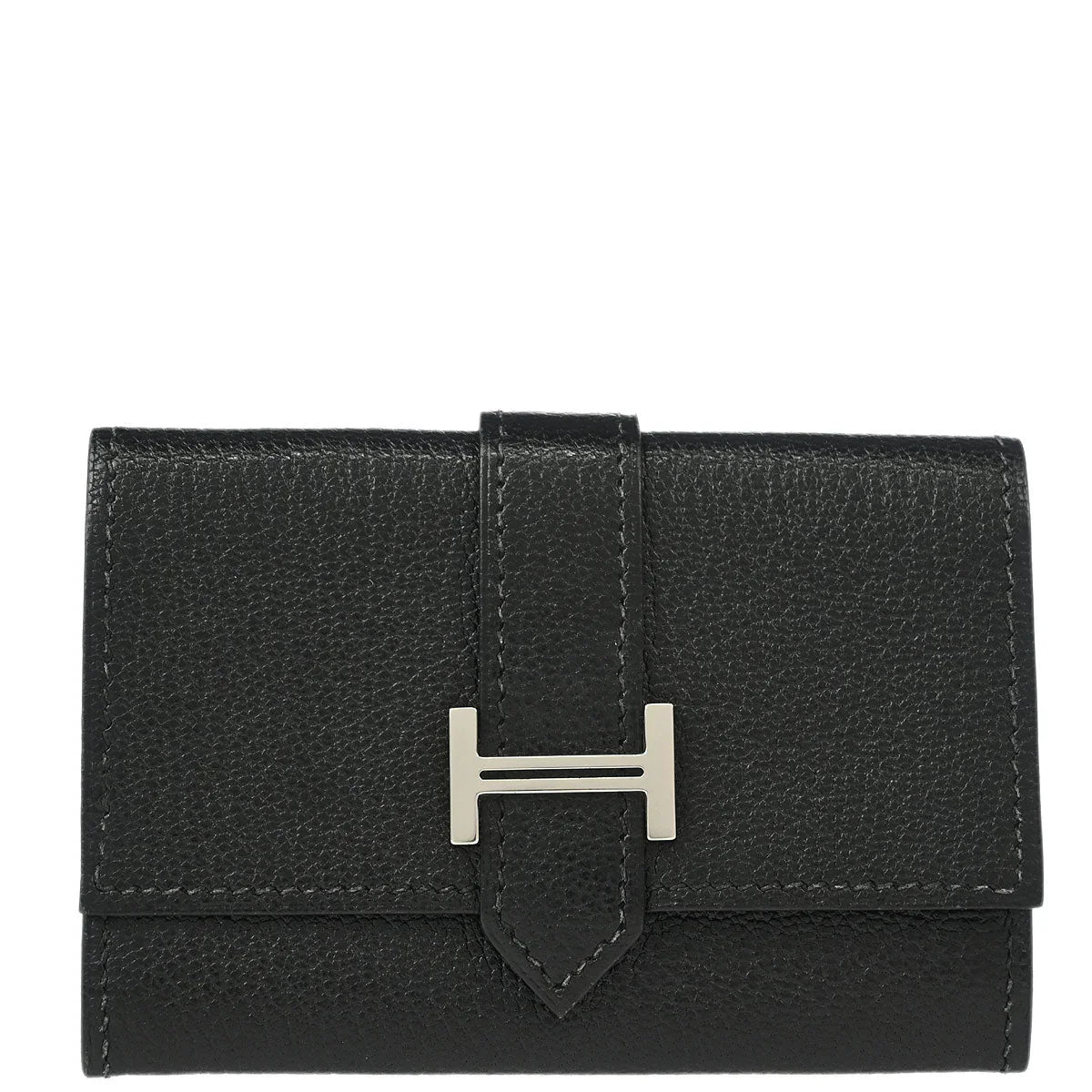 Hermes 2005 Black Chevre Myzore Bearn Cardholder Small Good