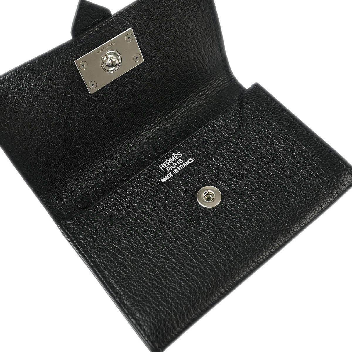 Hermes 2005 Black Chevre Myzore Bearn Cardholder Small Good