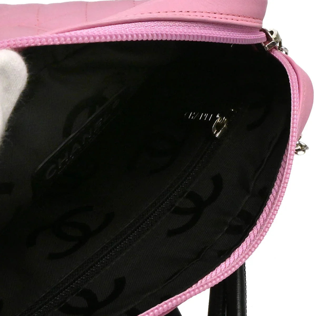 Chanel 2005-2006 Pink Black Calfskin Cambon Ligne Crossbody Bag