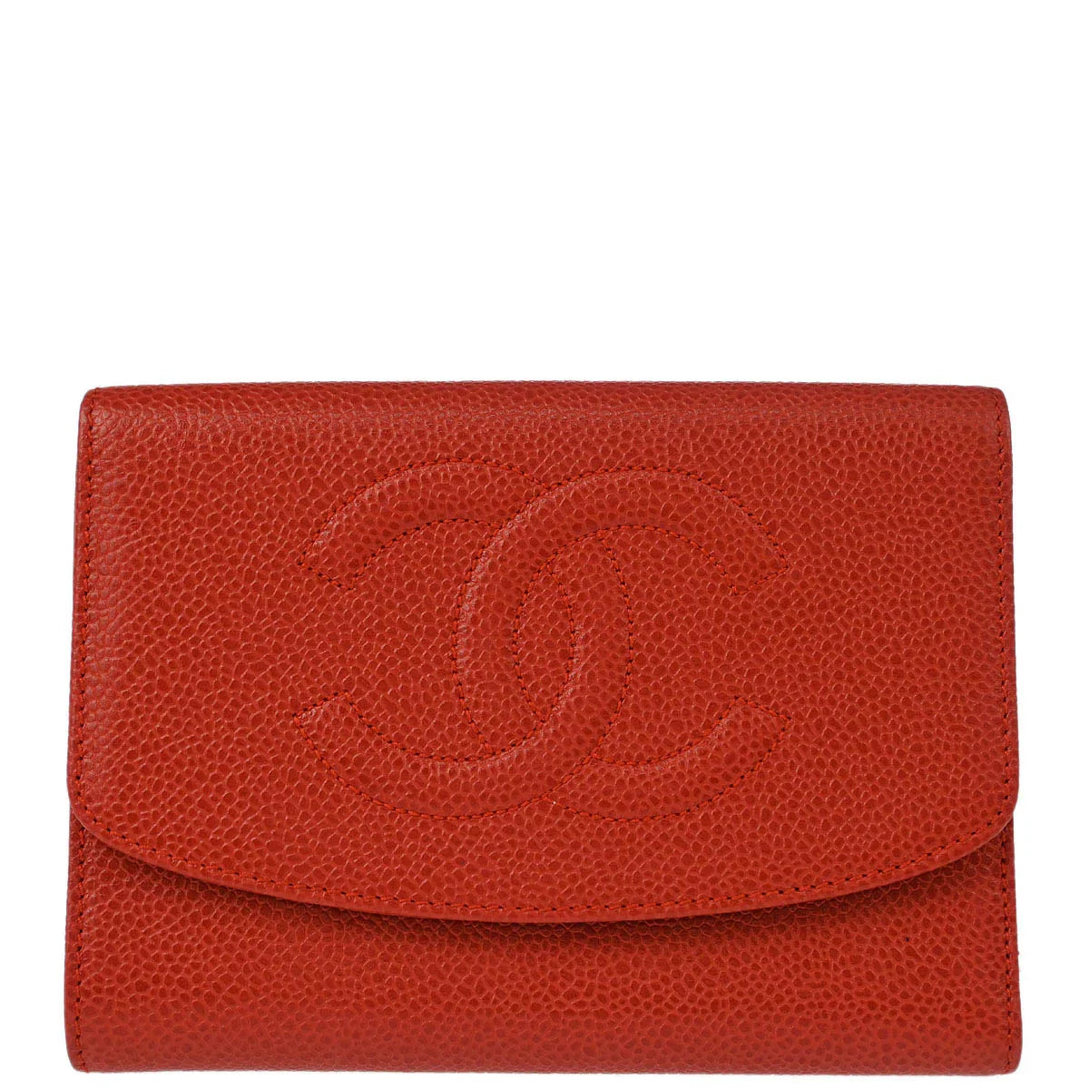 Chanel 1997-1999 Vermilion Red Caviar Long Trifold Wallet Purse