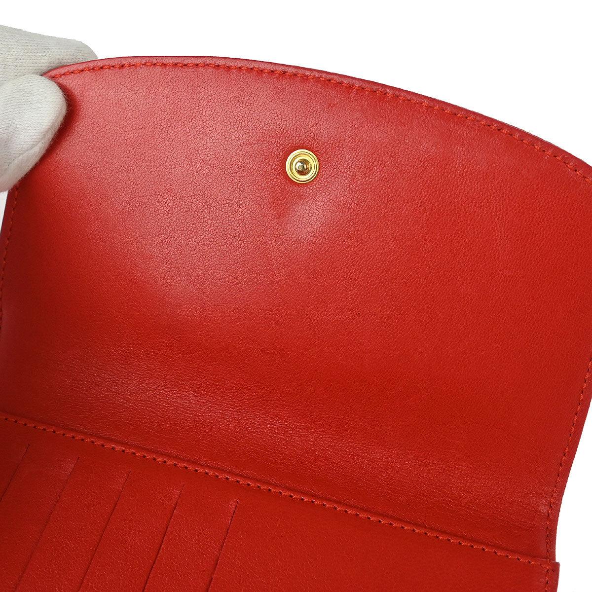 Chanel 1997-1999 Vermilion Red Caviar Long Trifold Wallet Purse