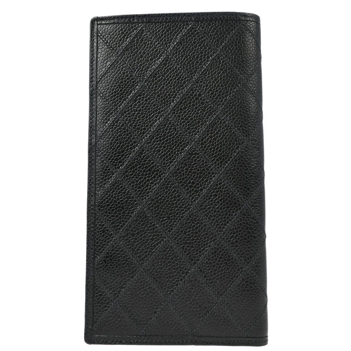 Chanel 1996-1997 Black Caviar Bicolore Long Wallet