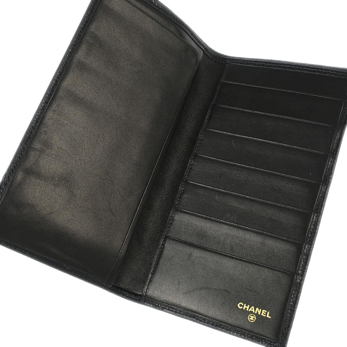 Chanel 1996-1997 Black Caviar Bicolore Long Wallet