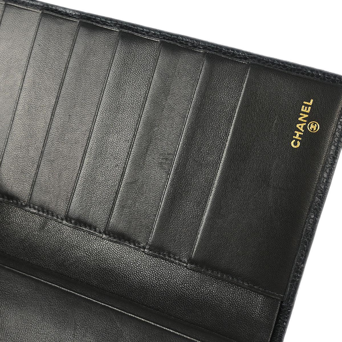 Chanel 1996-1997 Black Caviar Bicolore Long Wallet