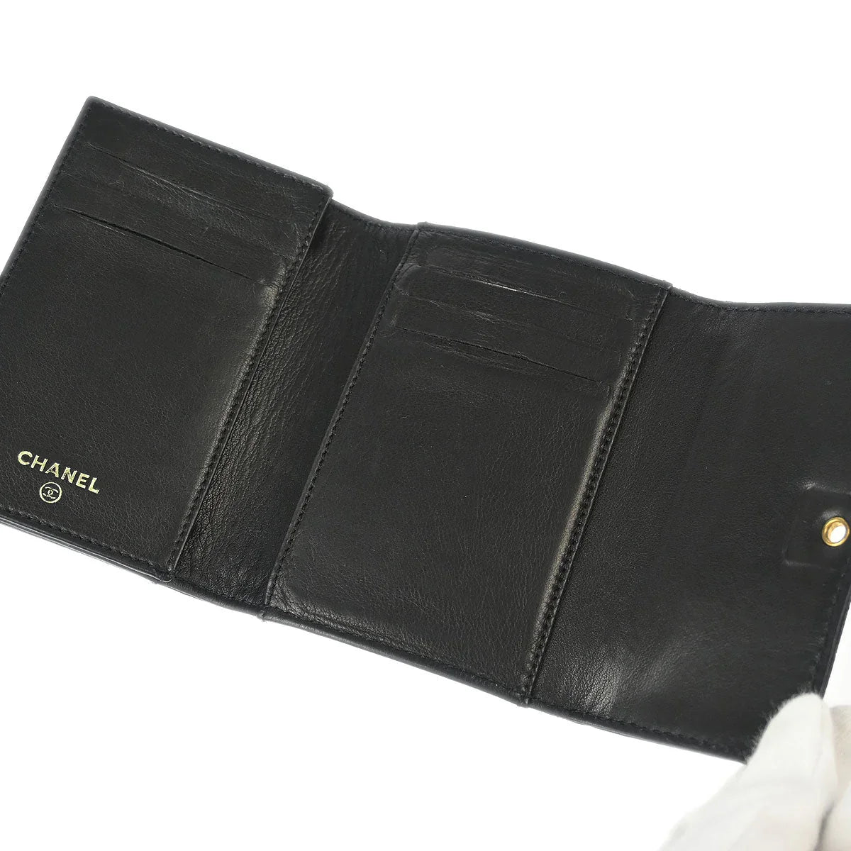 Chanel 1997-1999 Black Caviar Trifold Wallet