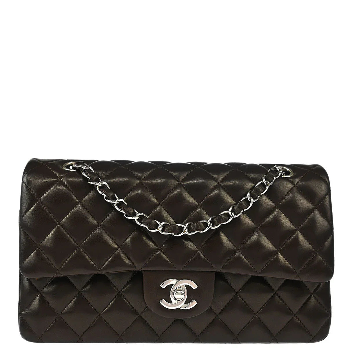 Chanel 2005-2006 Dark Brown Lambskin Medium Classic Double Flap Shoulder Bag