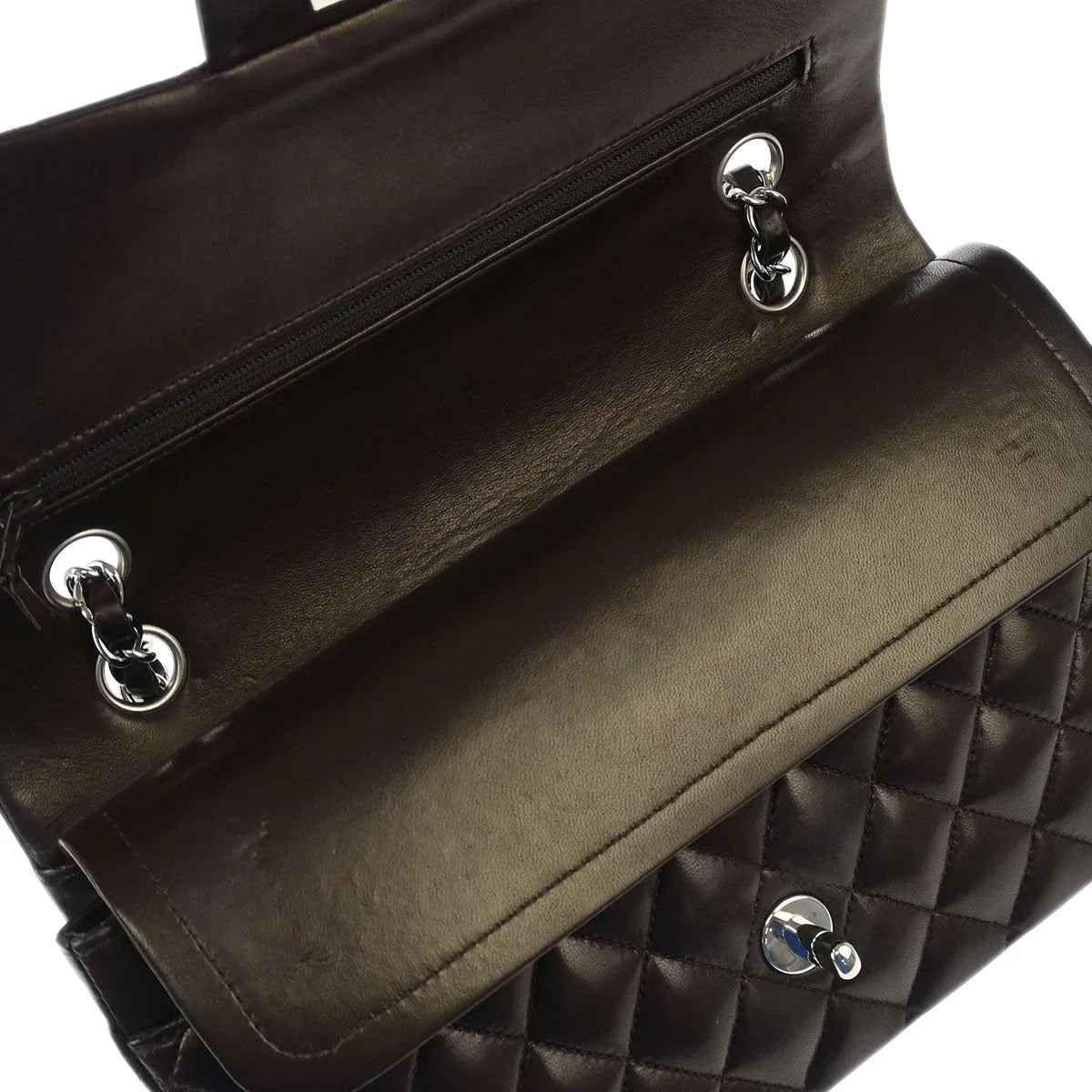 Chanel 2005-2006 Dark Brown Lambskin Medium Classic Double Flap Shoulder Bag