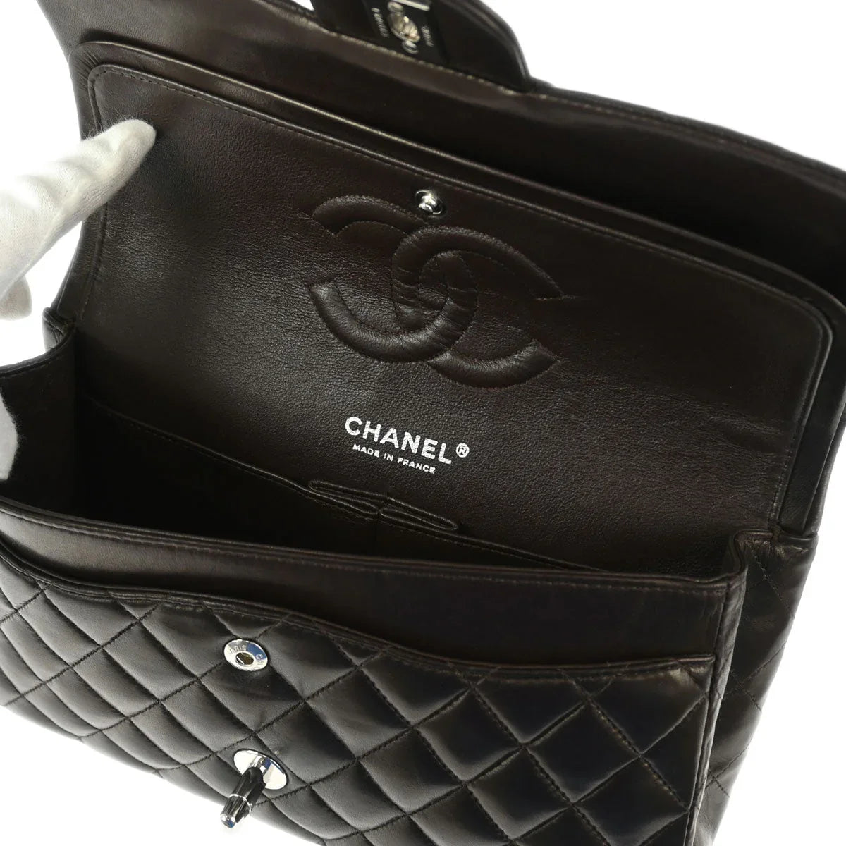 Chanel 2005-2006 Dark Brown Lambskin Medium Classic Double Flap Shoulder Bag