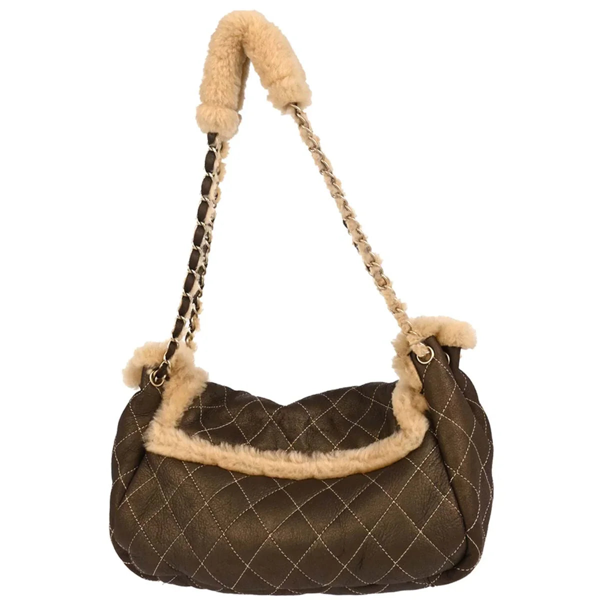 Chanel 2005-2006 Brown Calfskin Wool Handbag
