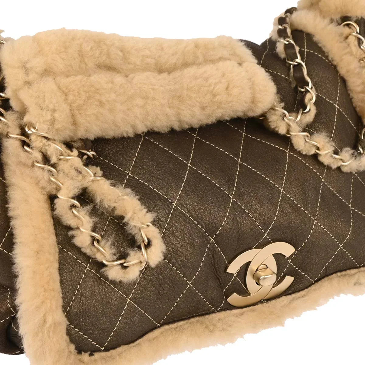 Chanel 2005-2006 Brown Calfskin Wool Handbag