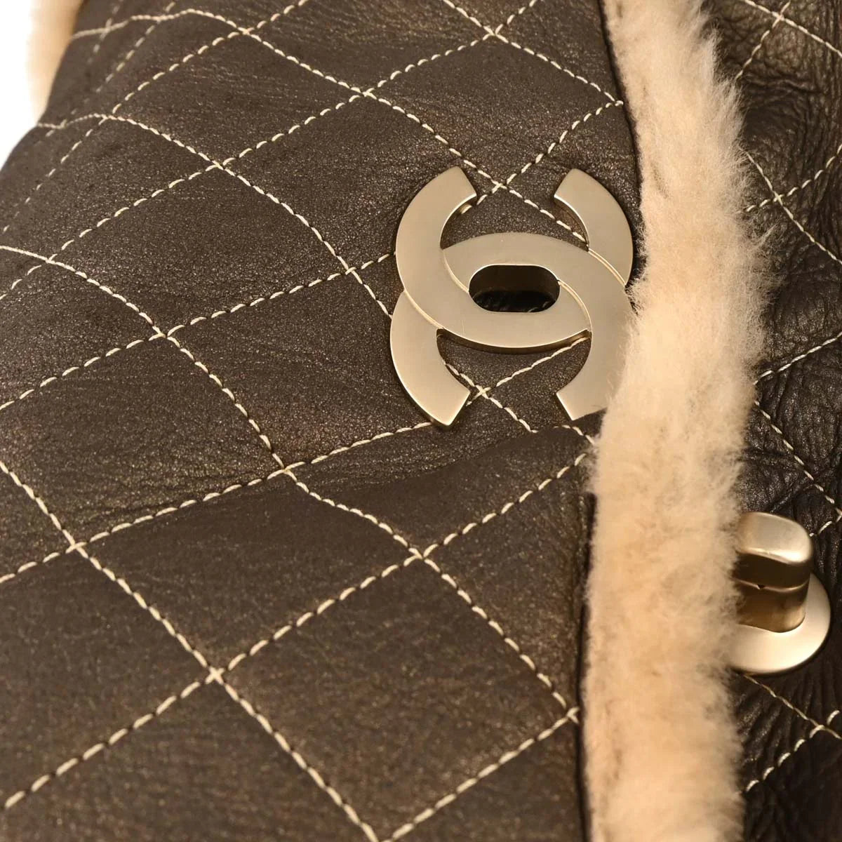 Chanel 2005-2006 Brown Calfskin Wool Handbag