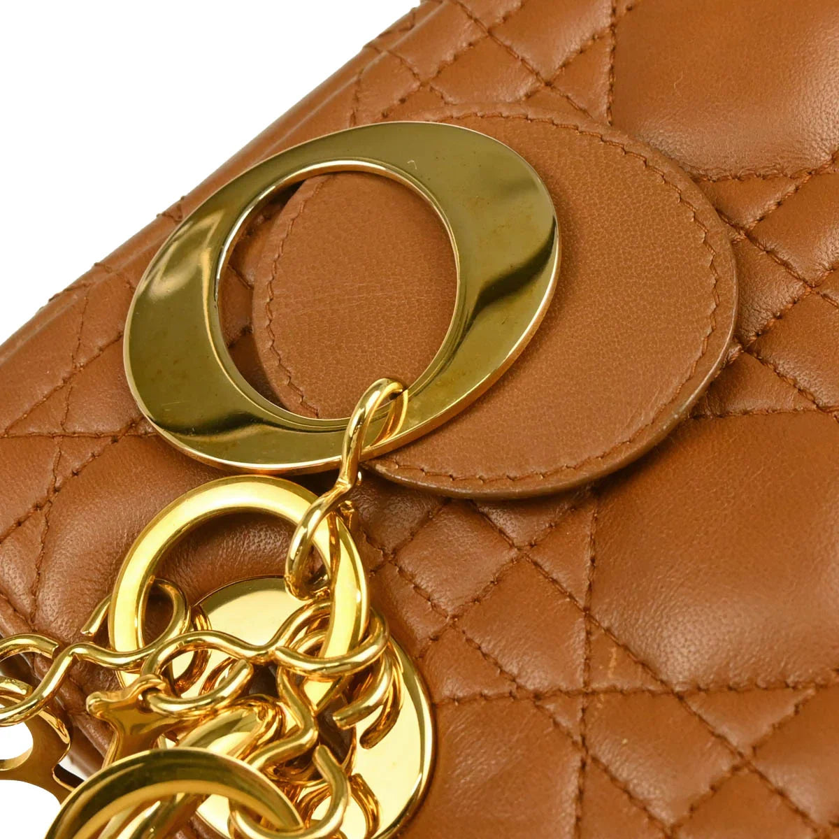 Christian Dior Brown Lambskin Medium Lady Dior Cannage 2way Handbag