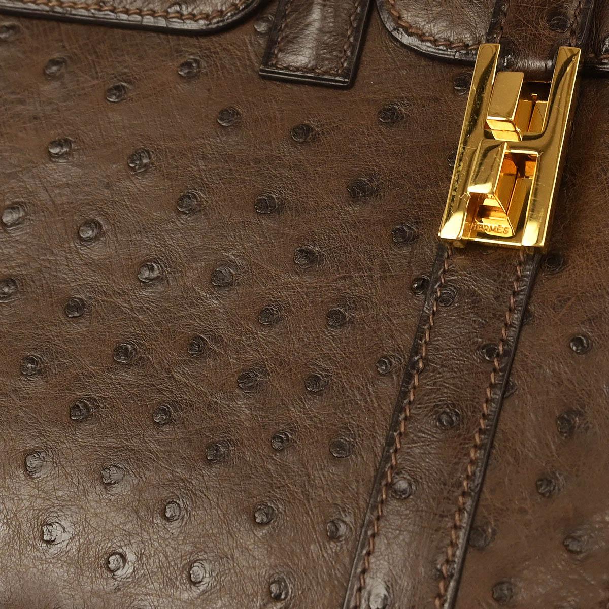 Hermes * Marron Fonce Ostrich Drag 27 Handbag