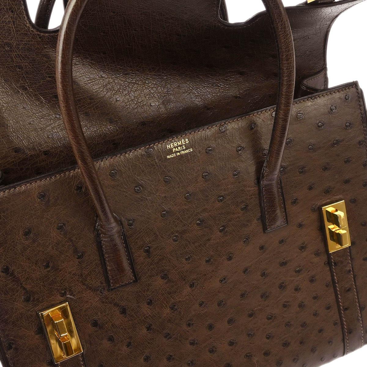 Hermes * Marron Fonce Ostrich Drag 27 Handbag